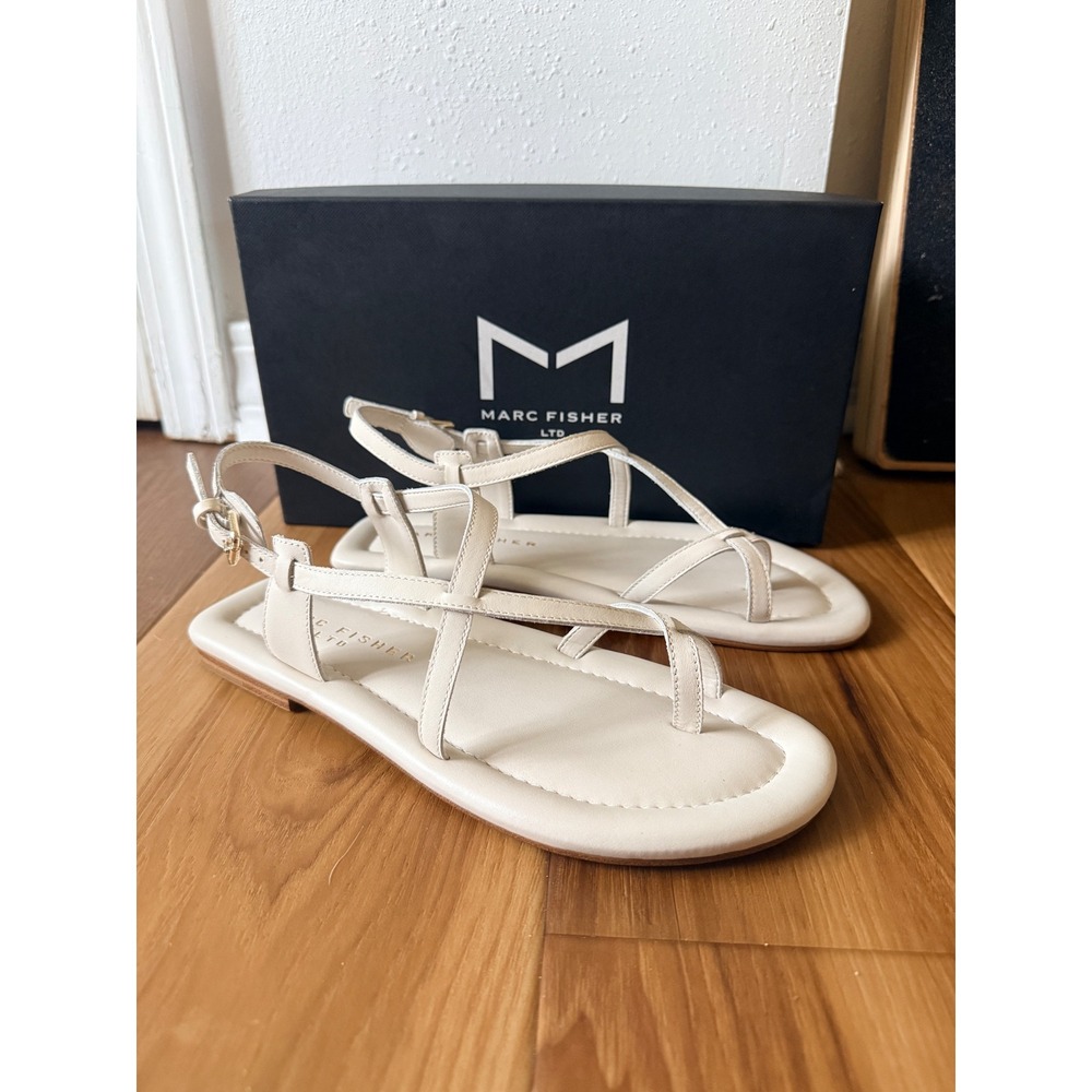 Marc Fisher LTD‎ Gerty Ivory White Leather Strappy Thong Slingback Sandals 6.5 M